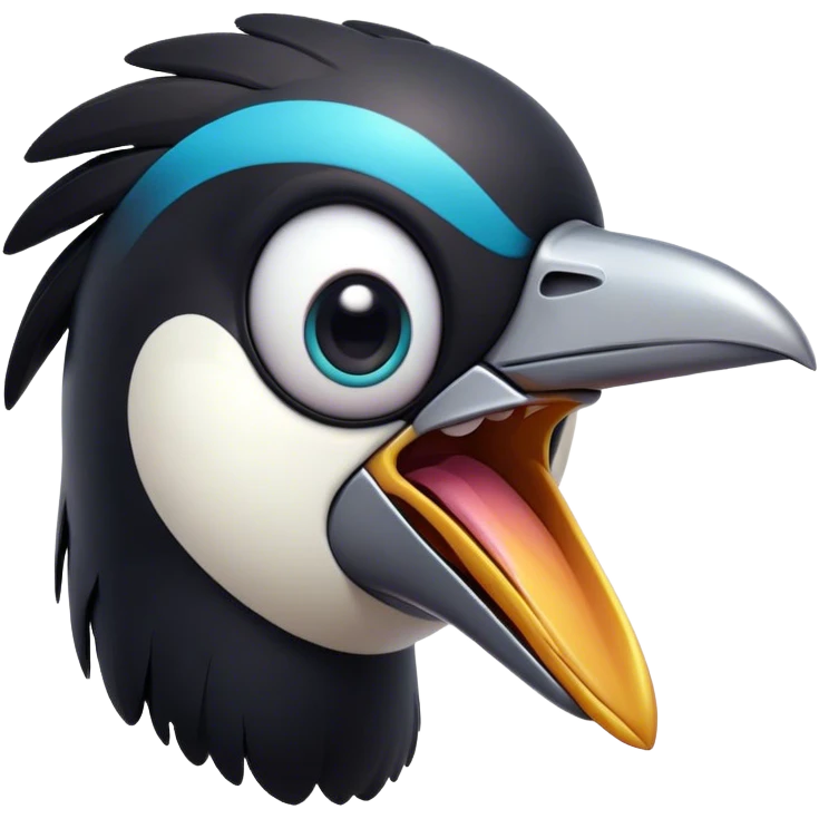 Cinematic Comical Magpie Portrait Emoji, Head tilted dramatically with an exaggeratedly shocked expression, featuring a vibrant, glossy form with wide, comically expressive eyes full of playful disbelief and a subtly animated beak, Simplified yet hilariously expressive features, highly detailed, glowing with a slightly sassy urban glow, high shine, dramatic yet playful, stylized with an air of cheeky mischief, soft glowing outline, capturing the essence of a meme-worthy magpie that looks ready to side-eye its way into viral fame! emoji