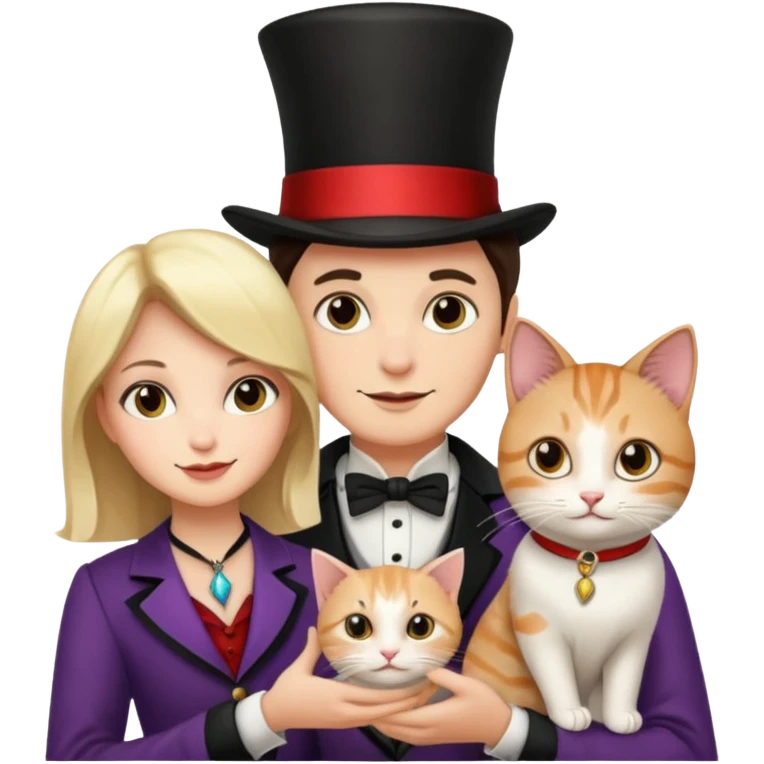 magician couple and their pet cat emoji