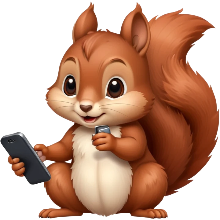 cute brown squirrel with blushing red cheeks holding a smartphone in its paw emoji