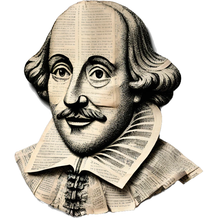 Shakespeare made of newspaper cuttings 420 roses flowers emoji