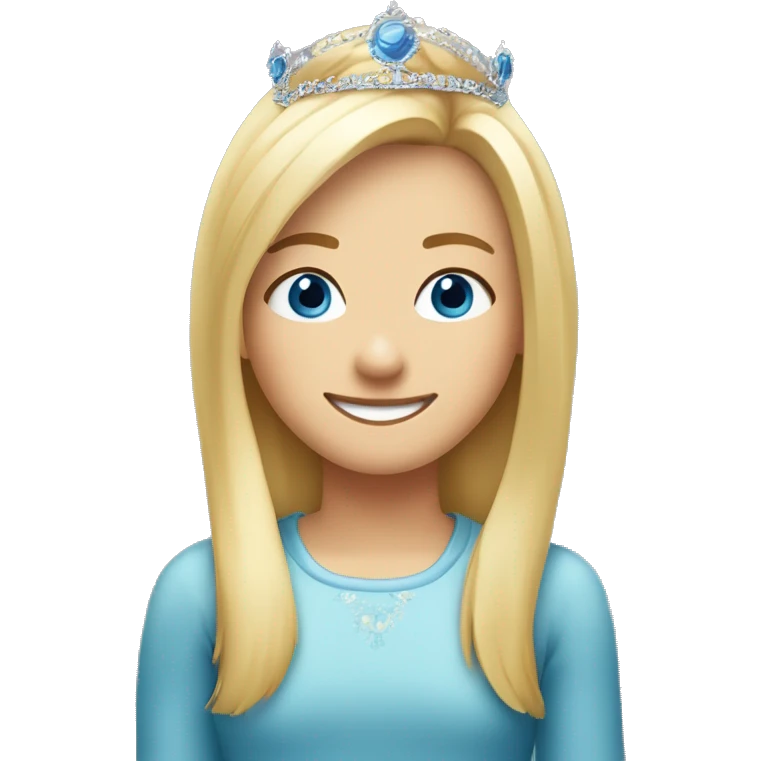 Create an emoji of a blonde girl with a round face, blue eyes, shoulder-length hair, and a slight fringe. She is smiling and wearing a tiara while celebrating her 21st birthday. The emoji should convey a joyful and celebratory mood. emoji