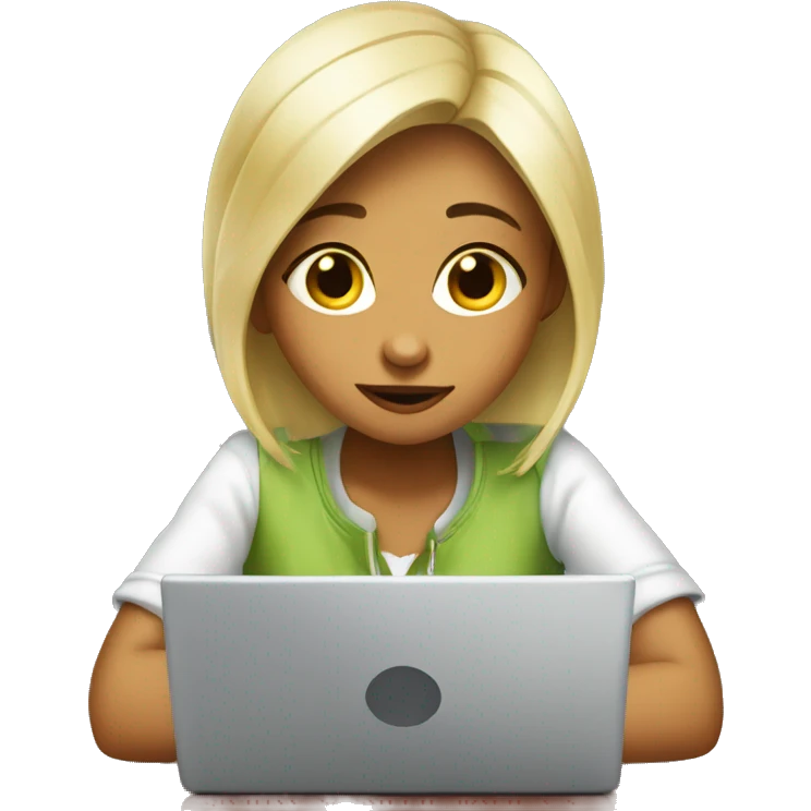 tired girl with laptop drinking coca-cola emoji