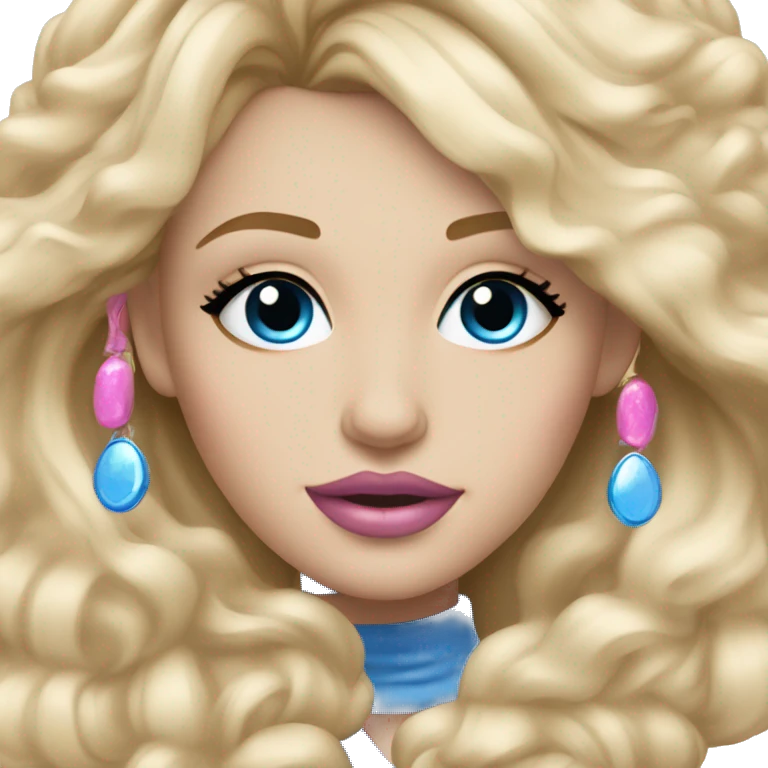 Blonde girl who’s getting a blowout blue eyes pink lips blue eyeshadow emoji