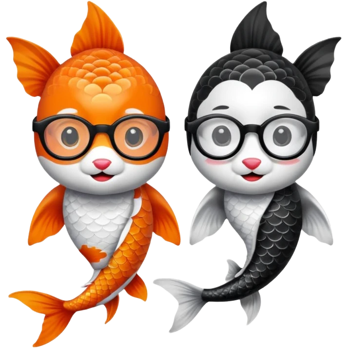 Two "koi" fishes male and female, wearing glasses. emoji
