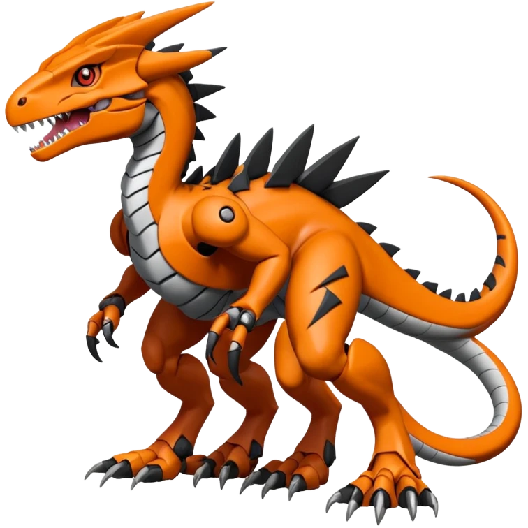 Cool Volvanic Magmatic Black Orange Digimon-Fakemon-Guilmon-Velociraptor-Dragon-Mecha full body emoji