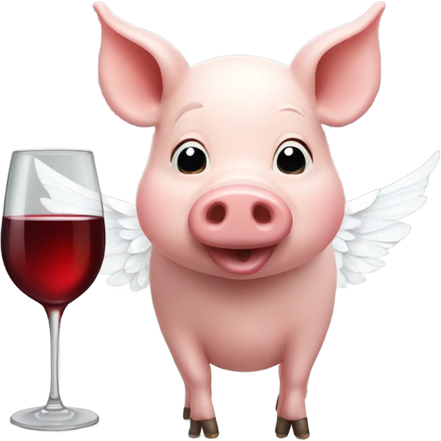 pig with white wings drinking wine emoji