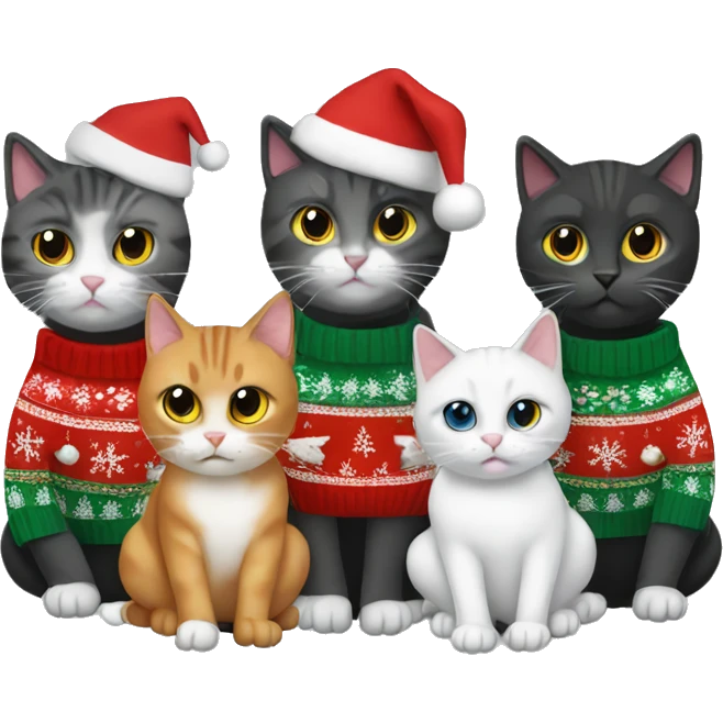 5 cats in christmas sweaters emoji