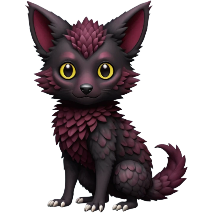 Cute cool realistic black Trico-hybrid-creature dark burgundy (full body) emoji