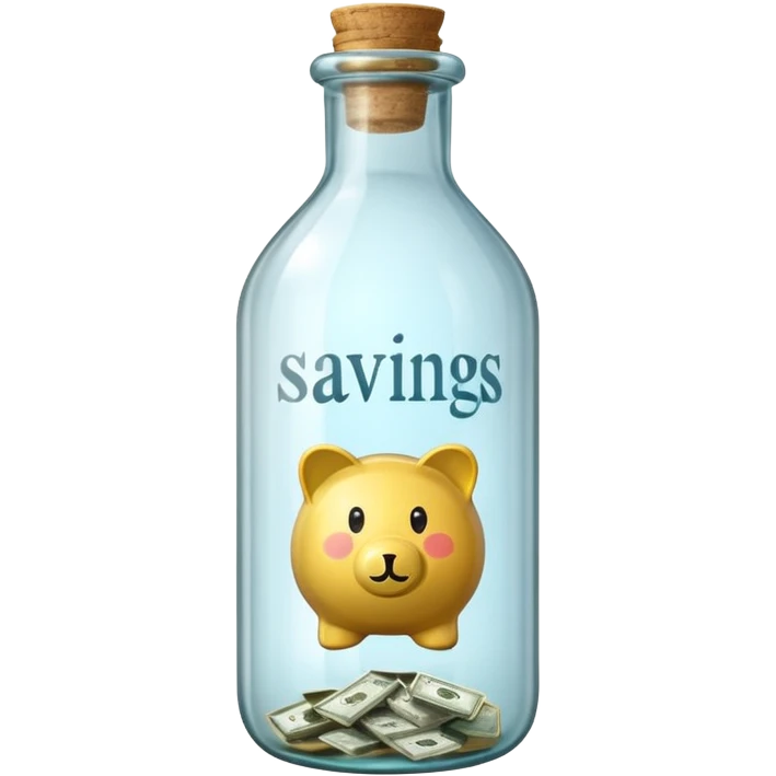 a big bottle glass labeled "savings" that contains dollars inside emoji