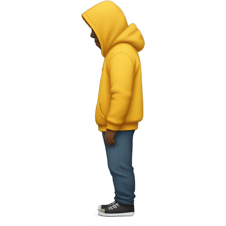 person with hoodie on looking sad and walking with hands in his hoodie, viewed from the side emoji