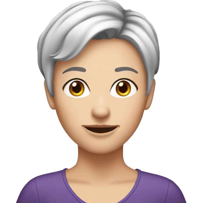 Caucasian, purple short hair, woman, middle-aged, nose ring. emoji