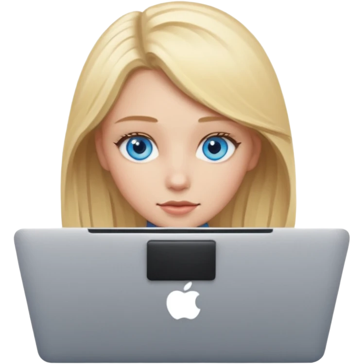 blonde girl blue eyes on mac lap top emoji