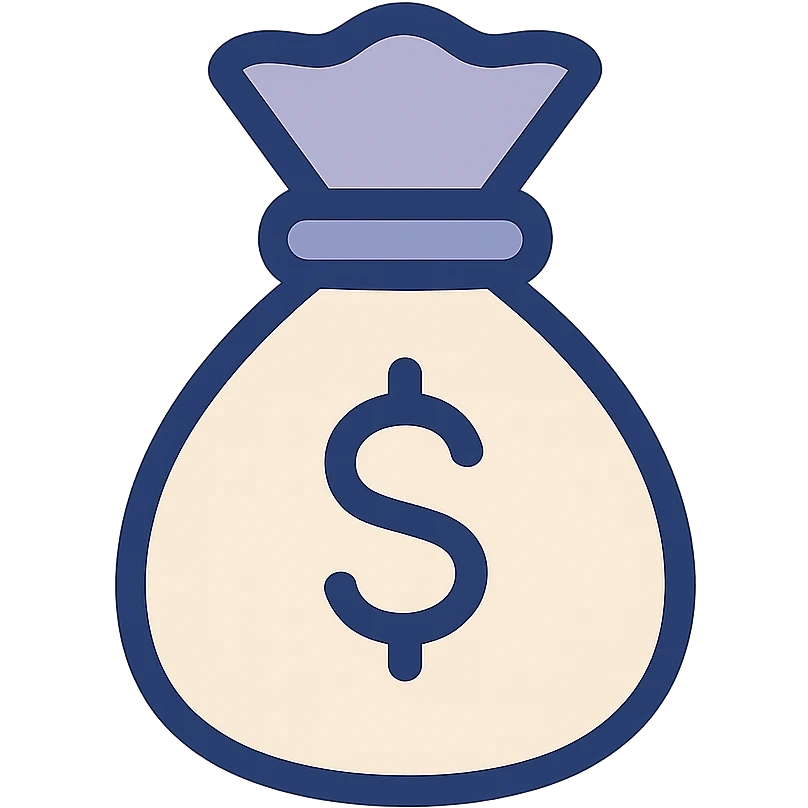 money bag icon, minimal lines, flat design, easily recognizable, no text emoji