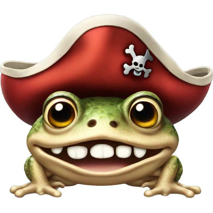 Toad with teeth wearing pirate cap emoji