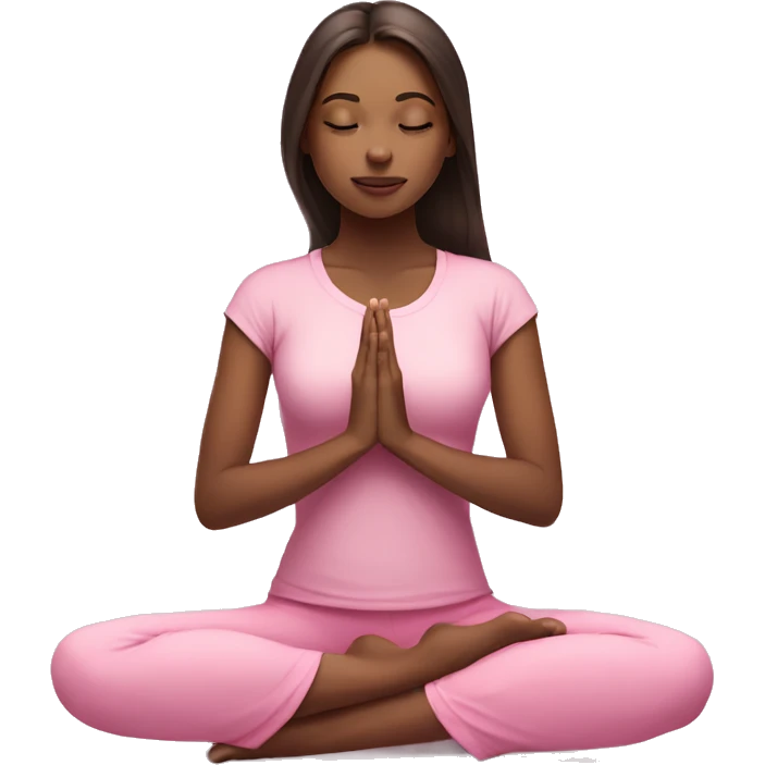 White skin Brunette Girl doing praying yoga pose in pink tones half body emoji