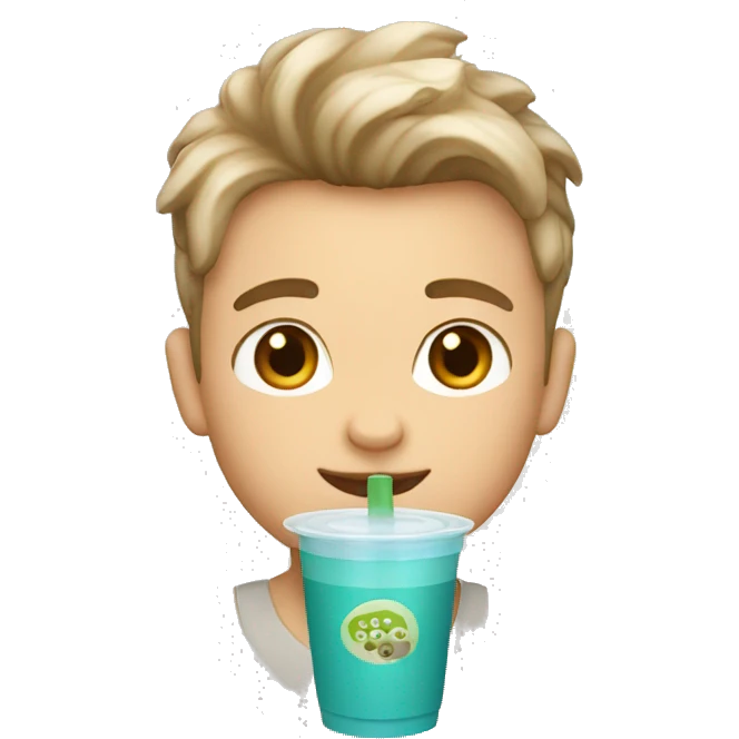 white boy with boba tea emoji