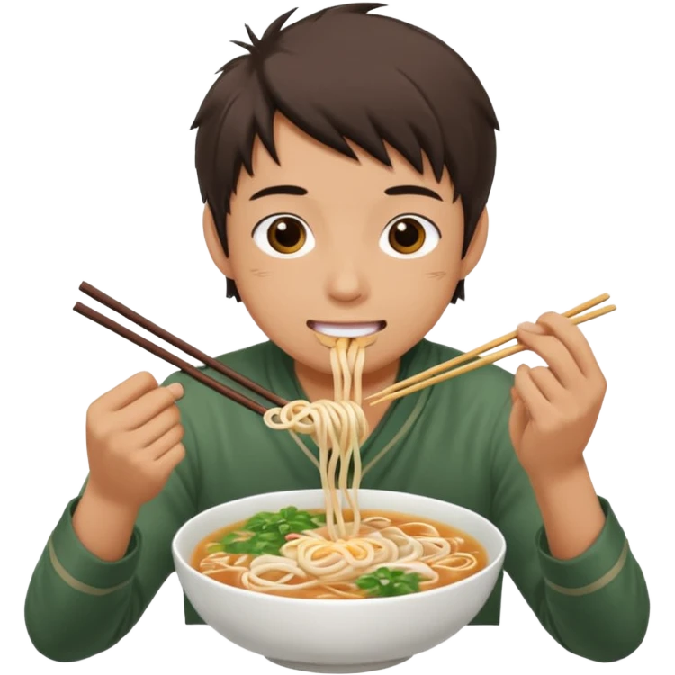 can you generate me a avatar of a male eating a bowl of pho? make it more anime. Make the person slurping on the noodles emoji