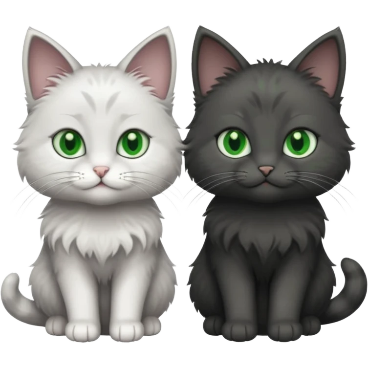 2 different coloured small cats including a dark grey and white and a completely solid dark grey with green eyes and only white paws emoji