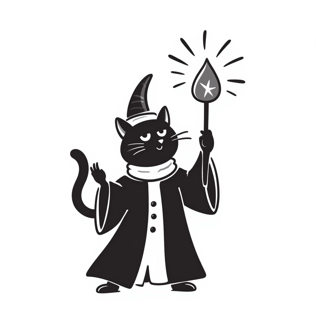 A cat wizard casting a spell with magical staff and flowing robes emoji