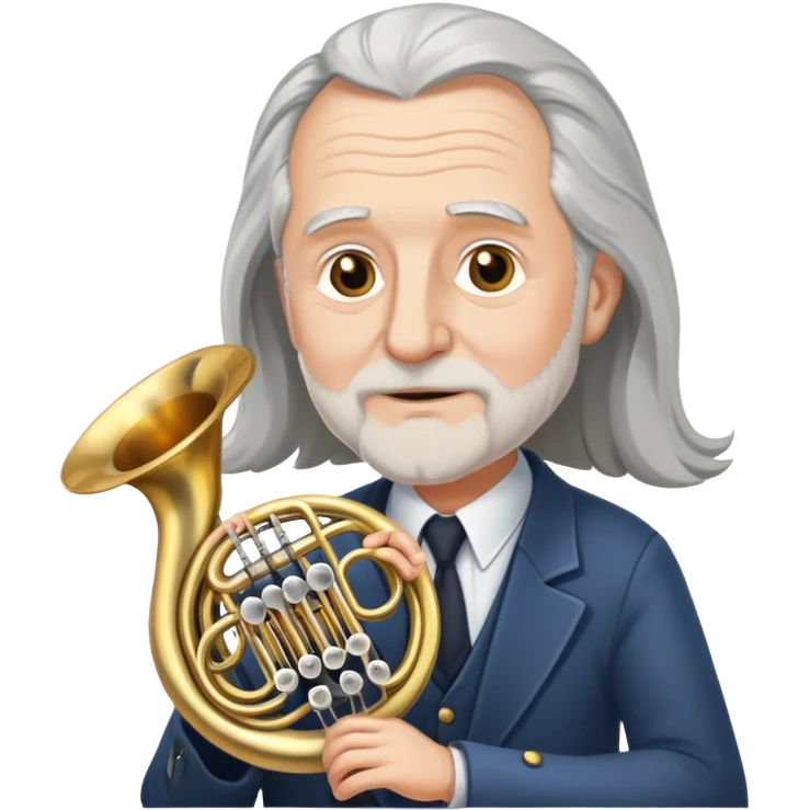 Old white guy with long gray hair a French horn emoji