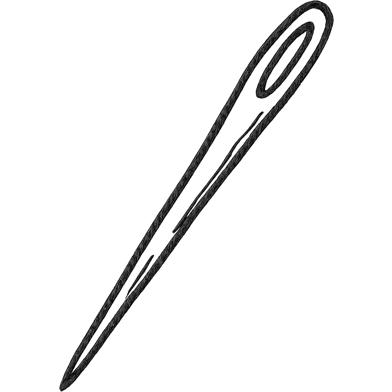 hand-drawn style sewing needle icon, black outlined, no fill emoji