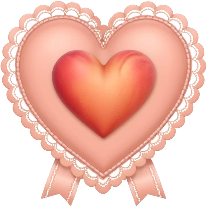 cute baby pink peach colored heart with lace trimming and with a lace ribbon emoji