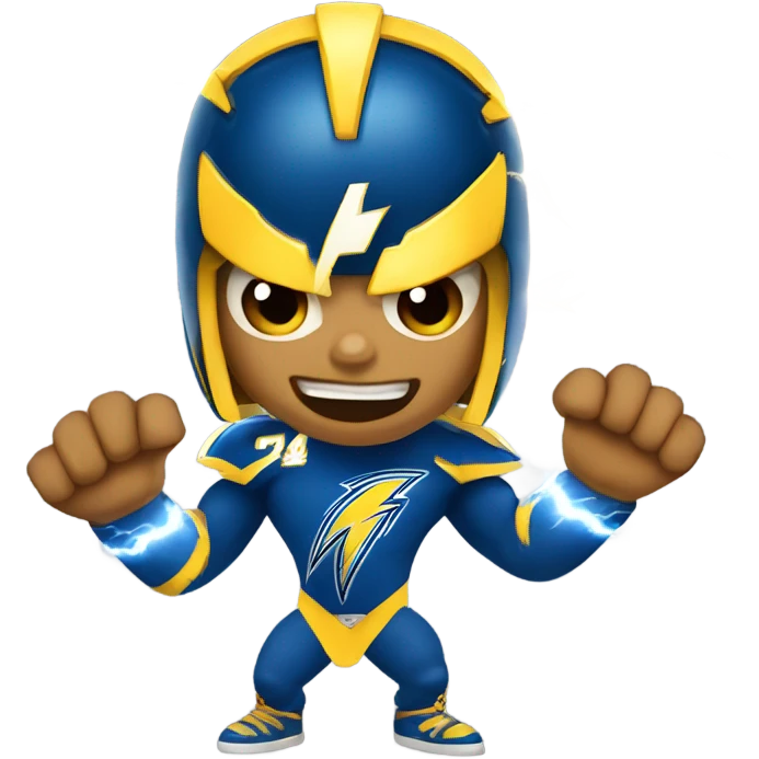 Chargers mascot holding lightning bolts in each hand zues style with a storm in the background  emoji