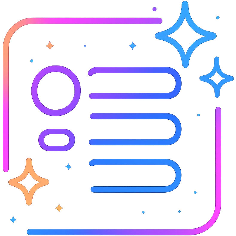 animated playlists icon with dark purple, blue, and black base, bright accents, complex gradients, stars, bright neon border, modern recognizable abstract playlists symbol, subtle glowing and moving stars neon effects, sophisticated futuristic style emoji