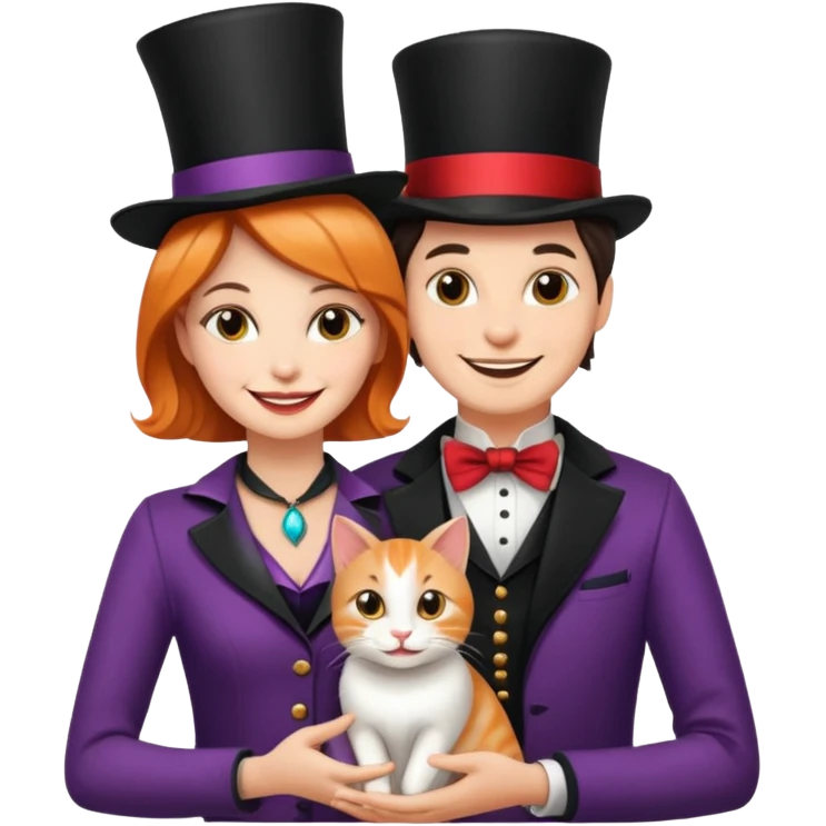 magician couple and their pet cat emoji