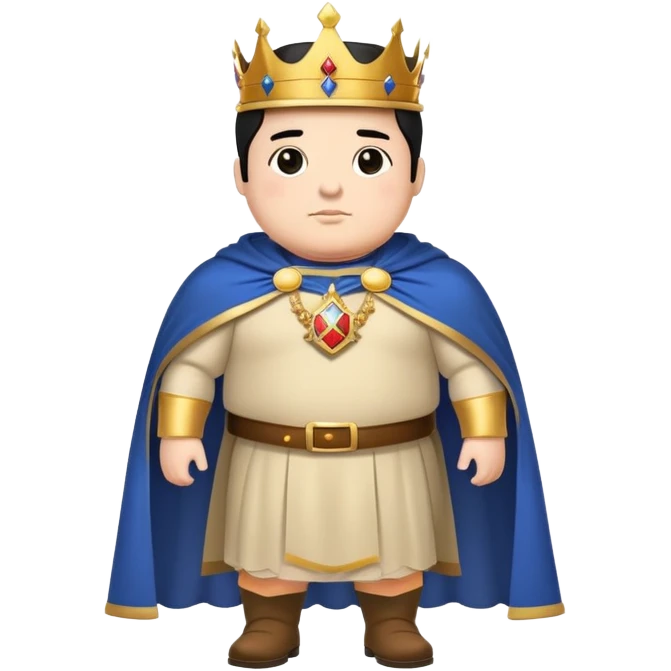 Full body of chubby Francisco I with black hair, royal king standing in royal attire with crown and cape emoji