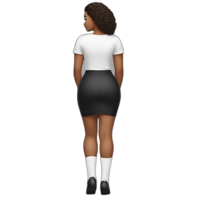 full body curvy beauty lifts her black skirt-back-view-long-white-socks emoji