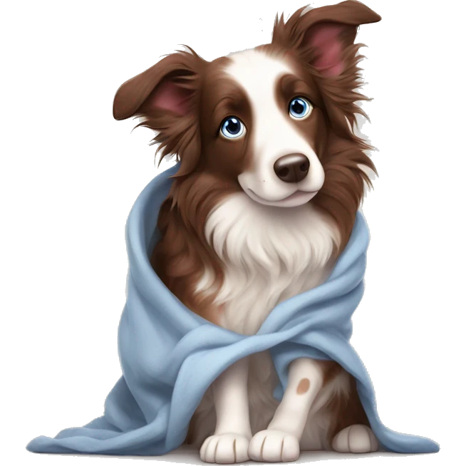 Red merle border collie blue eyes cozy in blanket emoji