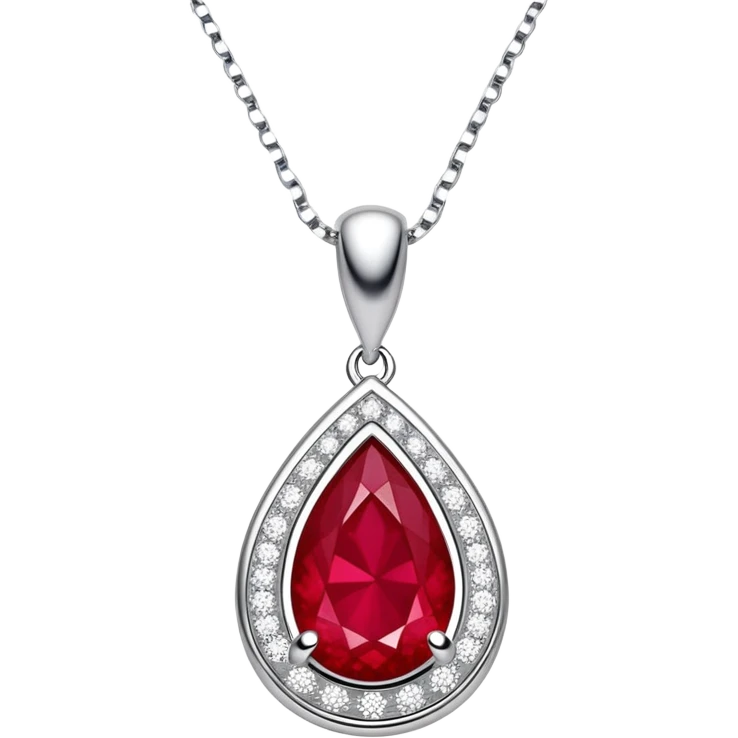 teardrop ruby pendant with silver chain and white stones emoji