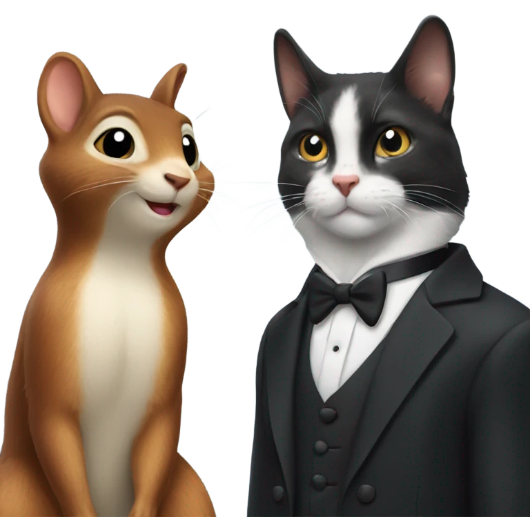 Squirrel next to a tuxedo cat emoji