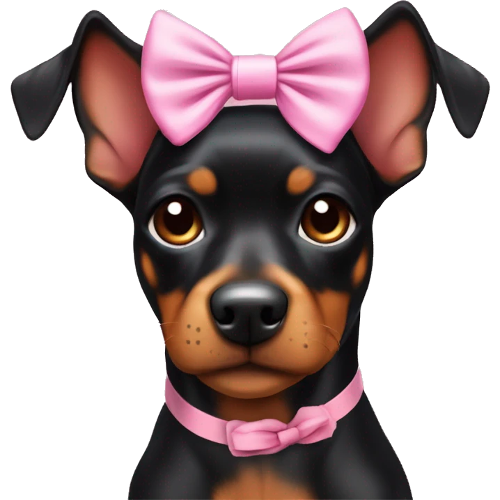 black tan pinscher big ears girly pink bow on head emoji