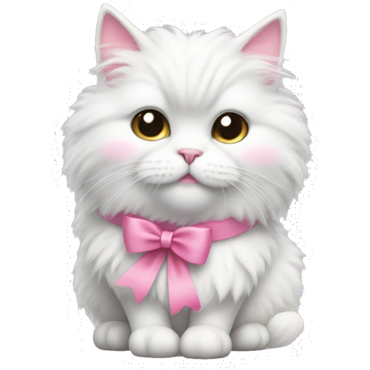 White fluffy cat with a pink bow around its neck emoji