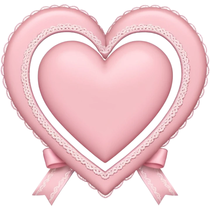 cute baby pink colored heart with lace trimming and with a lace ribbon on the top left, tilted a bit emoji