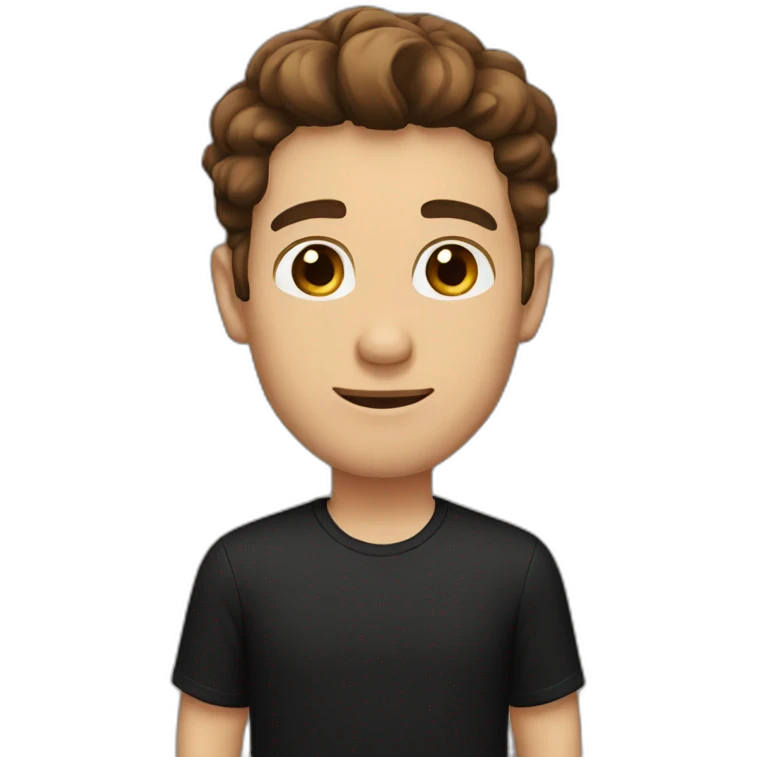 man with brown eyes, brown hair, black shirt emoji