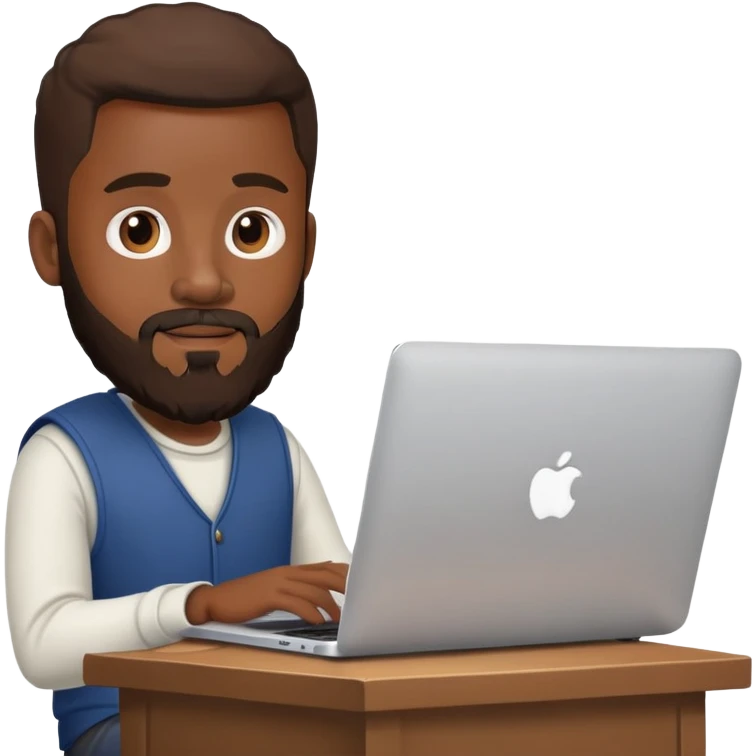 black american guy with beard using macbook laptop emoji