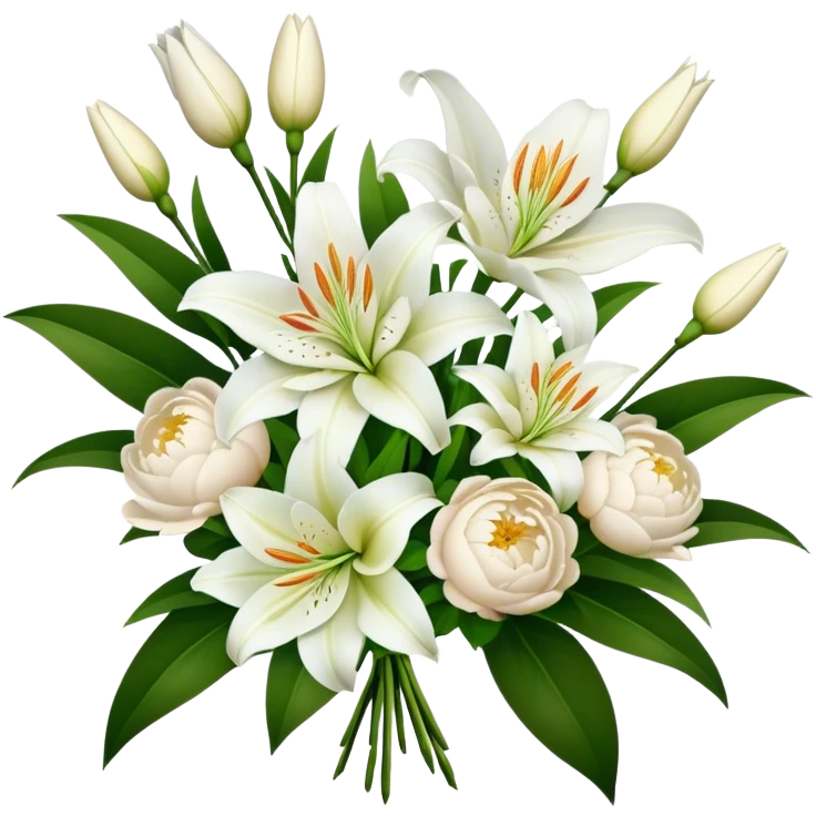 bouquet of flowers white lilies, peonies and bush roses emoji