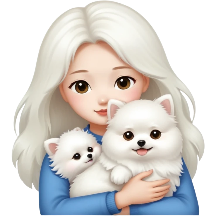 Chinese girl hugging white Pomeranian  emoji