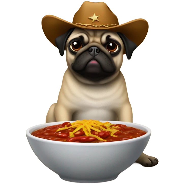 Pug with cowboy hat with bowl of chili emoji