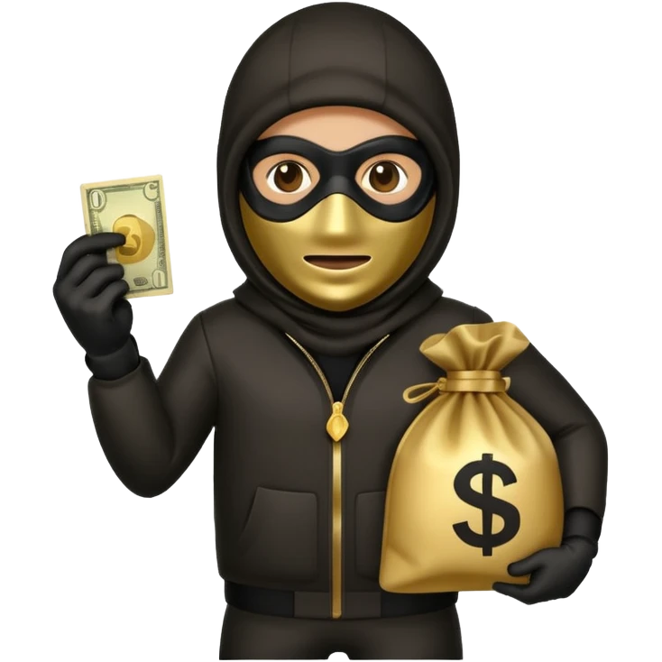 Robber emoji holding a 💰 wearing a mask that is made of robber suit without showing his hand the 💰 need to be in the left emoji