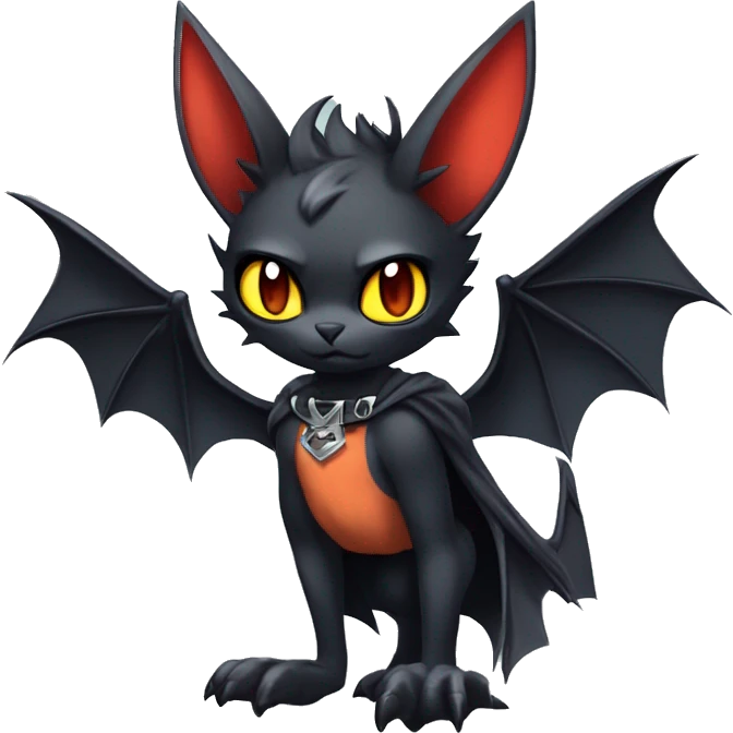 Anthro Black Cool Edgy Punk-Gothic Horned Bat-winged Litten-Bat-cat-Fakemon full body emoji