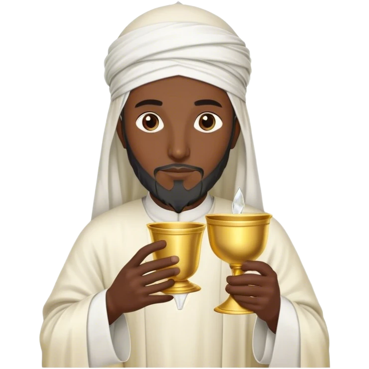 A 13th century muslim imam holding a gold water cup emoji