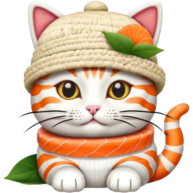 cat wearing a hat made out of sushi emoji