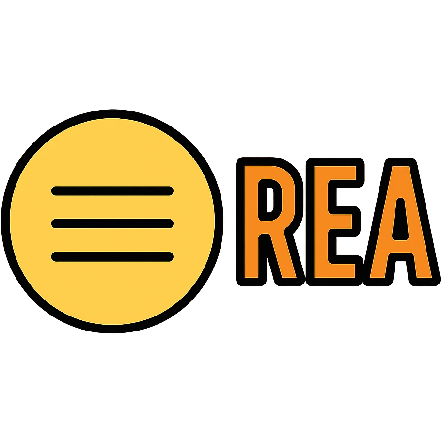 emoji with three grey horizontal lines as a symbol, and the word 'REA' in bold orange uppercase letters next to it, clean and modern style emoji