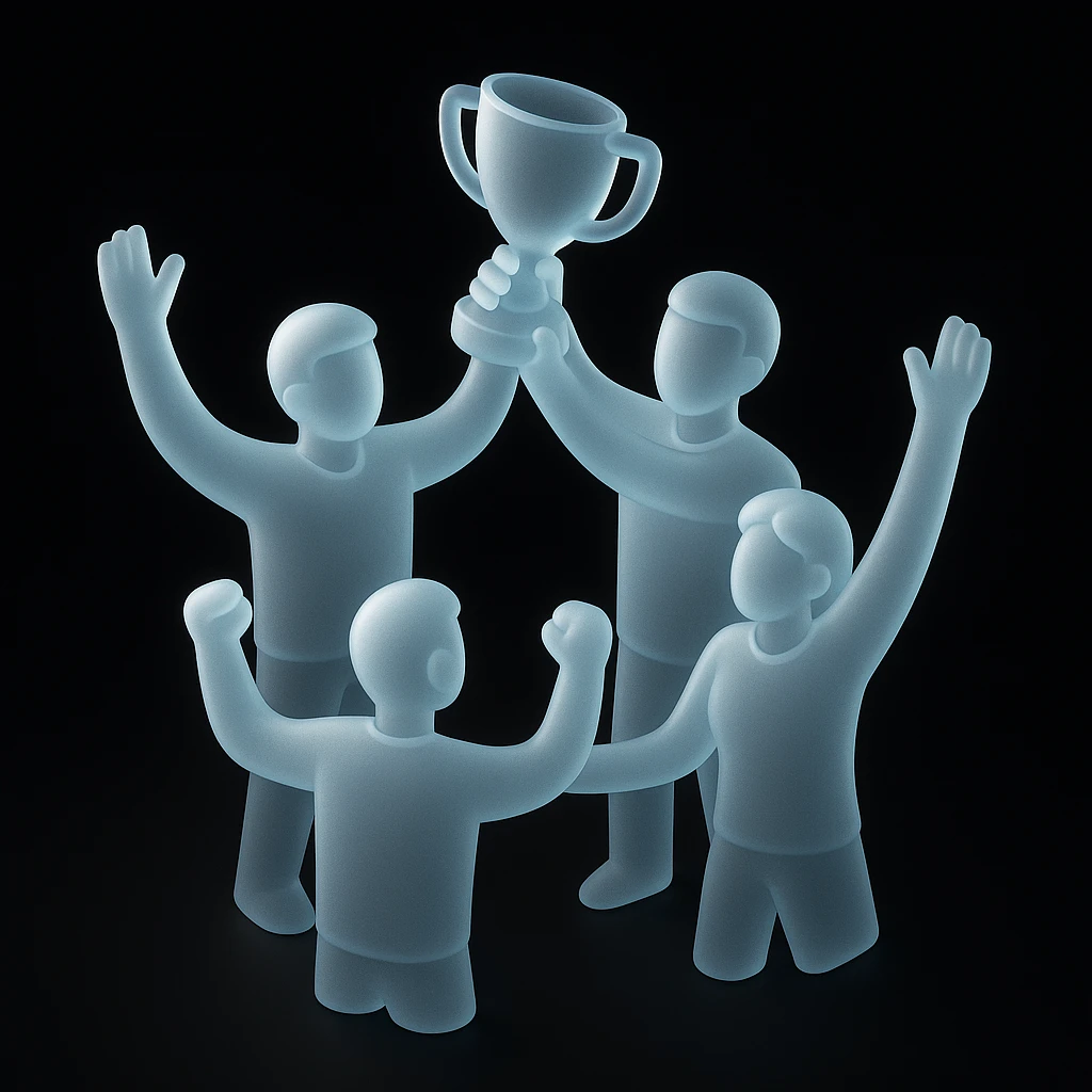 team celebrating with trophy emoji