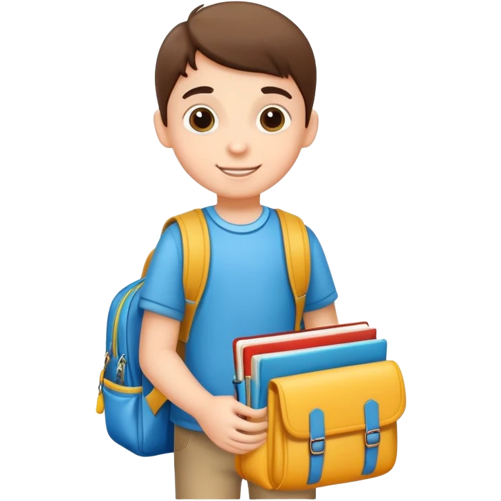 child packing a school bag with books and supplies, cheerful and organized emoji