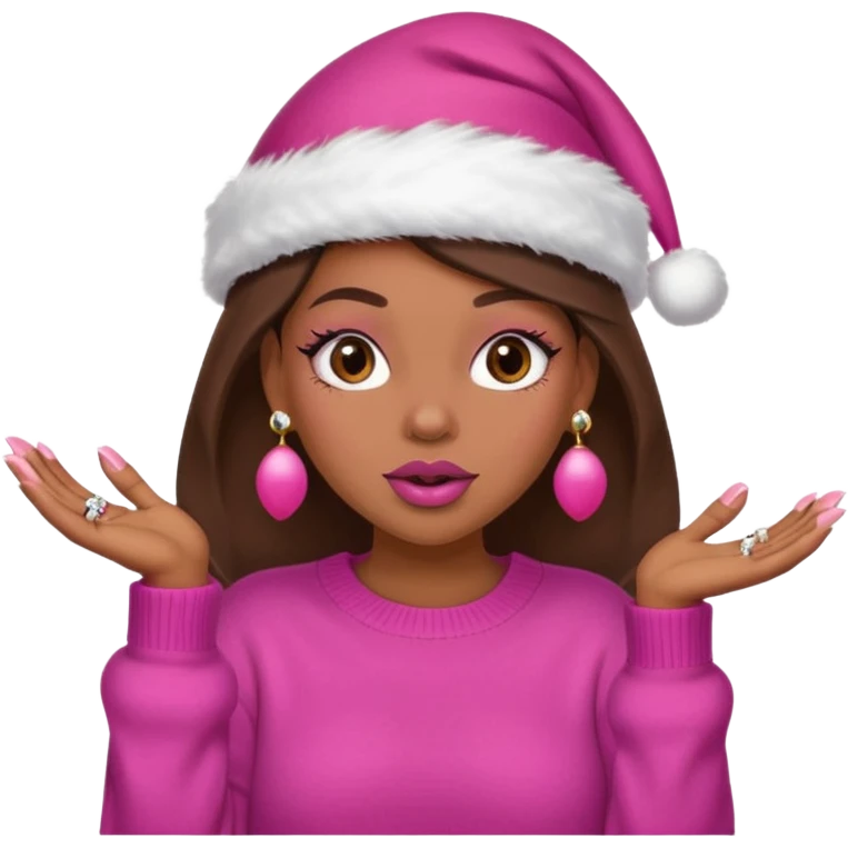 Sassy, cunty, girly Santa emoji with big lips, fake nails, pink sweater, and a pink santa hat. emoji